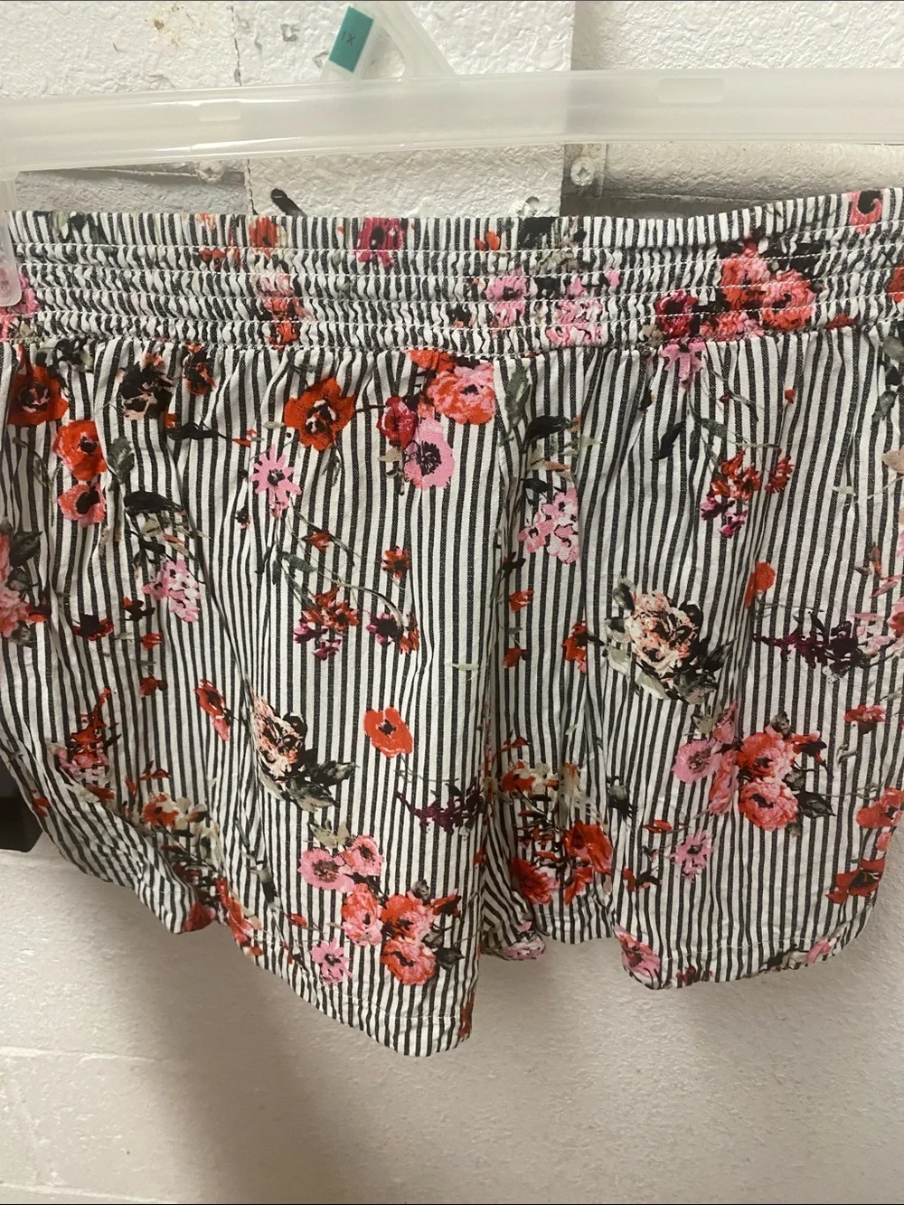 Joe B Black & White Striped High-Waist Shorts with Pink & Red Floral Print
